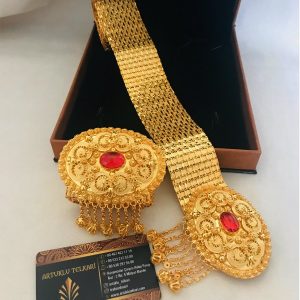 Kırmızı Taşlı Altın Kaplama Gümüş Kemer
