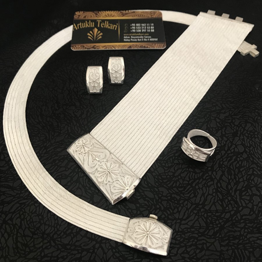 Telkari Başlık Trabzon Hasırı Gümüş Set