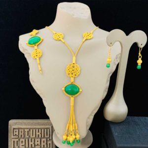 Altın Kaplama Yeşil Taşlı Kazaziye Takı Seti