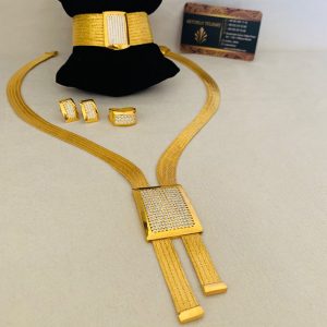 Taşlı Trabzon Hasırı Altın Kaplama Takı Seti