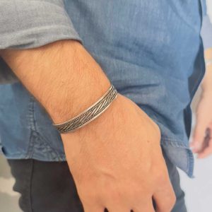 Unisex Bay Bayan El Örgüsü Gümüş Bileklik