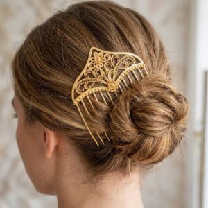 Altın Kaplama Gümüş Telkari Saç Tokası