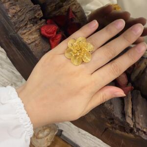 Gül Motifli Altın Kaplama Gümüş Yüzük