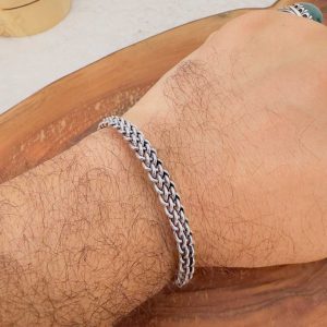 Örgülü Telkari El İşi Gümüş Erkek Bileziği