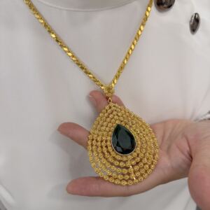 Yeşil Taşlı Telkari Pullu Zincirli Kolye