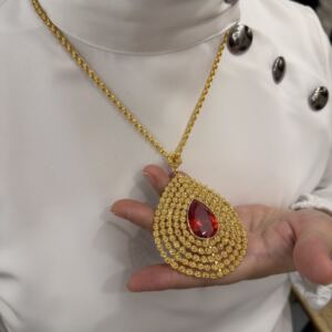 Kırmızı Taşlı Telkari Pullu Zincirli Kolye