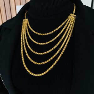 Altın Kaplama Gümüş Beş Sıralı Pullu Kolye