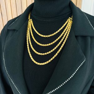 Altın Kaplama Gümüş Dört Sıralı Pullu Kolye