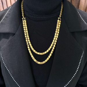 Altın Kaplama Gümüş İki Sıralı Pullu Kolye