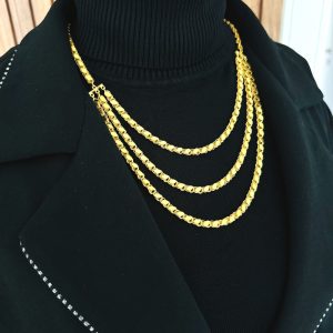 Altın Kaplama Gümüş Üç Sıralı Pullu Kolye