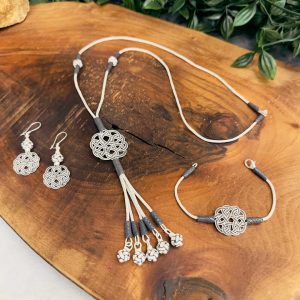 Otantik İşlemeli Gümüş Kazaziye Takı Seti