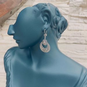 Telkari İşlemeli Ay Modeli Gümüş Küpe