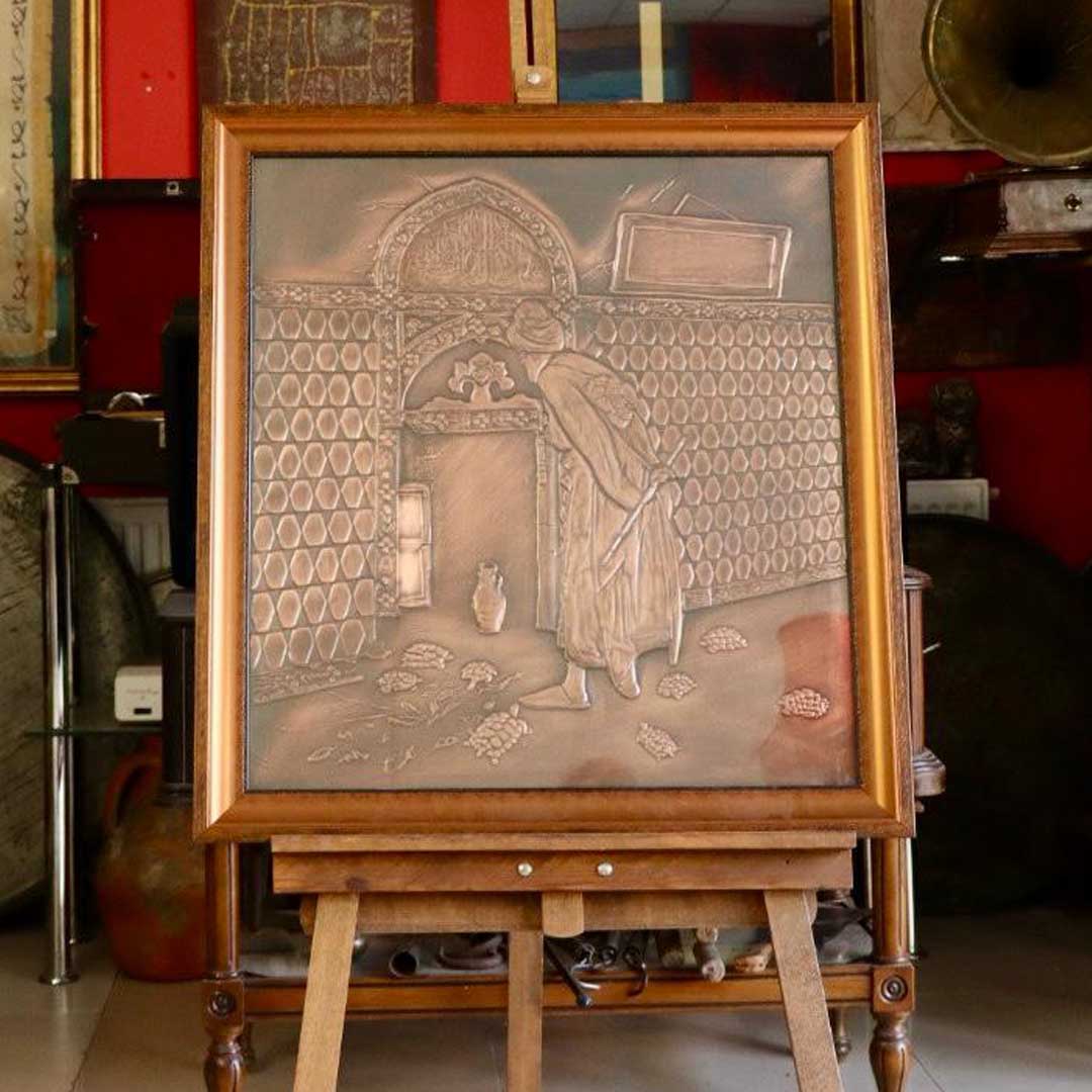 kaplumbaga-terbiyecisi-bakir-kakma-rölyef-tablo