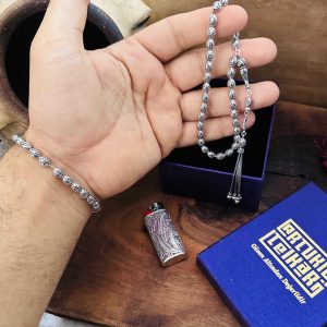 Gümüş Tesbih Çakmak Kılıfı ve Bileklik Erkek Kombini