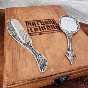 Mardin Telkari Gümüş Tarak Ayna Kombini