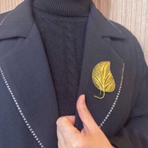 Yaprak Modeli Telkari İşlemeli Gümüş Broş