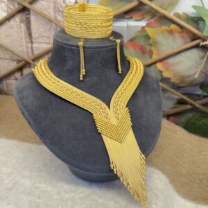 Özel Örgü İşlemeli Altın Modeli Dorika Bayan Takı Seti