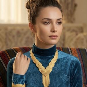 Dorika İşlemeli Örgülü Altın Modeli Gümüş Set