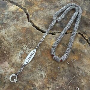 Gravür İşlemeli İsimli Gümüş Tesbih Modeli