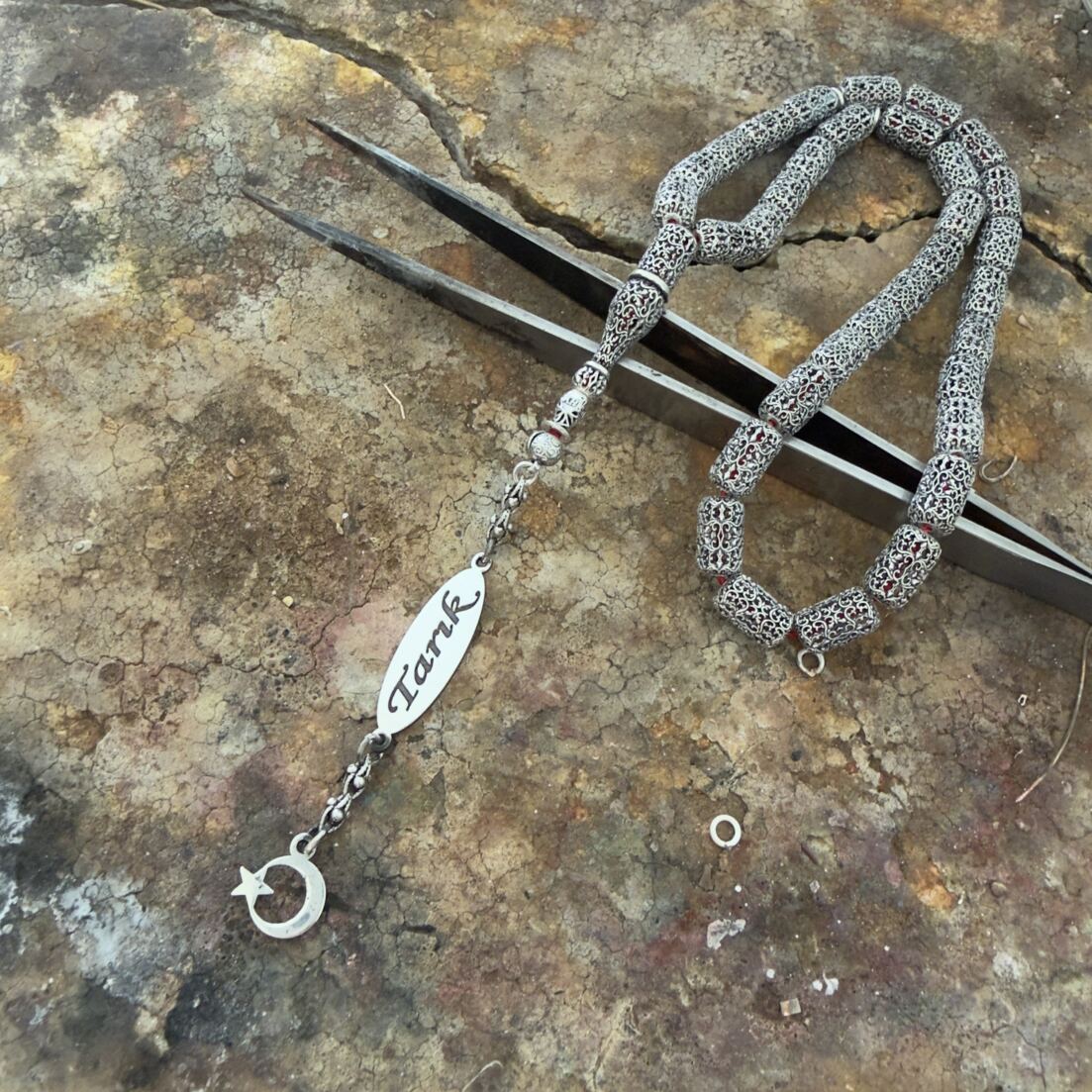 isme-ozel-ayyildizli-gumus-tesbih