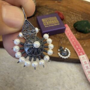 Otantik Telkari Gümüş İncili Bayan Küpesi