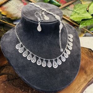 Midyat Telkari İşlemeli Gümüş Damla Takı Seti